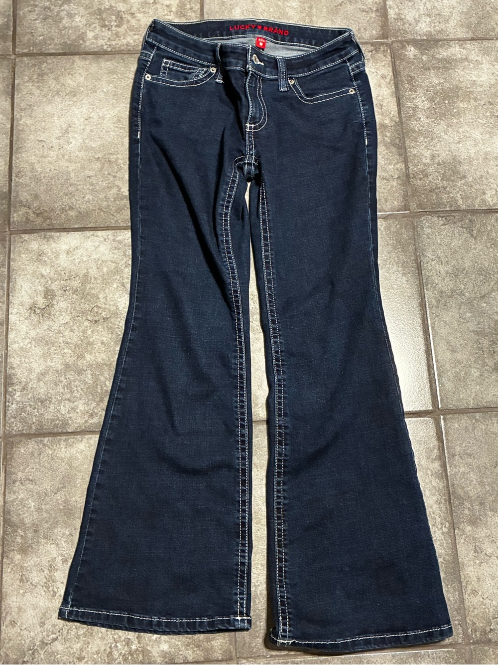 Lucky Brand Dark Indigo Flare Jeans with Contrast Stitching